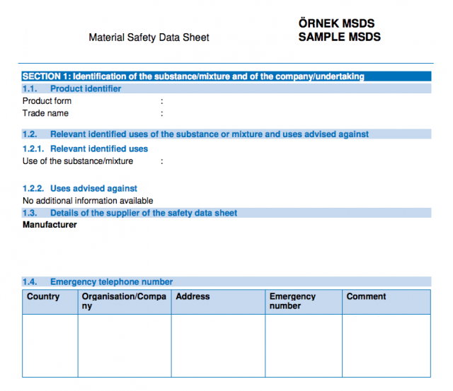 msds belgesi örneği